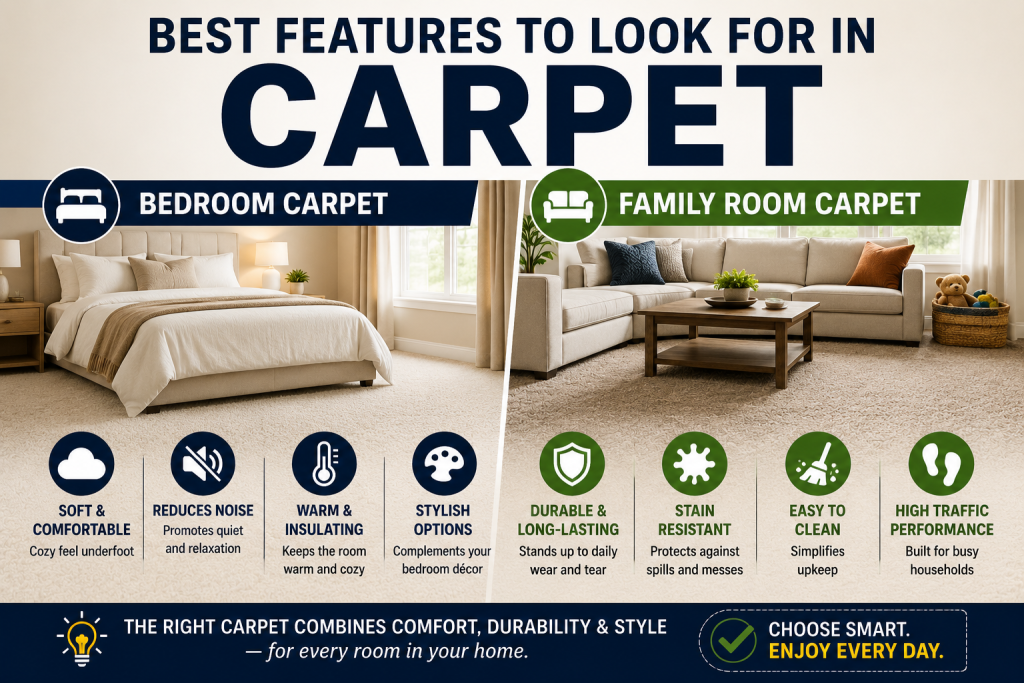Best Features to Look for in Bedroom and Family Room Carpet