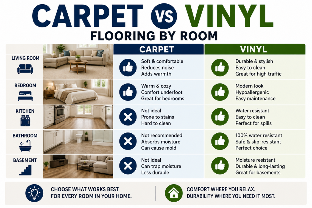 Carpet vs Vinyl Flooring by Room