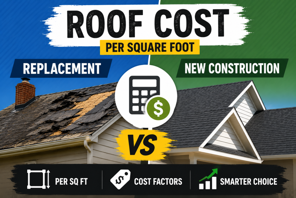 Roof Cost Per Square Foot for Replacement vs New Construction